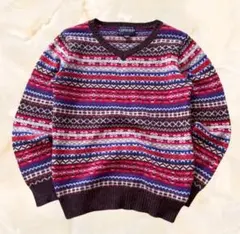 フェアアイル柄 ニット セーター M ウール混 マルチカラー ボーダー