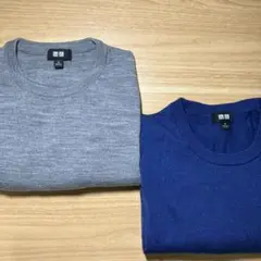 ユニクロ メリノウール クルーネック M 2枚セット ブルー ライトグレー