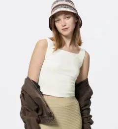 コットンブレンドクロップドスクエアネックタンクトップ(ドライ) ホワイト