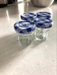 ボンヌママン空き瓶 (小)4個セット 青チェック柄蓋
