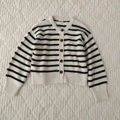 GU ミドルゲージクルーネックカーディガン M ボーダーニット