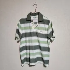 Crocodile 緑/白/グレー ストライプ ポロシャツ M