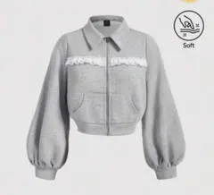 SHEIN MOD レース スウェットシャツ グレー S