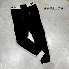 美品 BALMAIN バルマン ブラックホワイト バイカラー スウェットパンツ