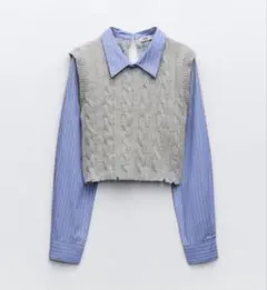 zara コントラストケーブルニットセーター