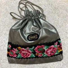 FEILER 花柄刺繍 ドローストリングポーチ