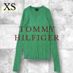TOMMY HILFIGER Vネック 長袖ニット セーター XS グリーン