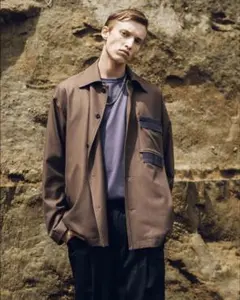 【STUDIOUS】Leather panel shirt jacket