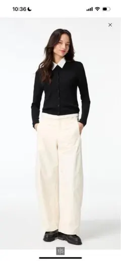 ユニクロ　ジャージーバレルレッグパンツ　ホワイト　S 　ワイドパンツ