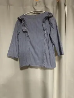 tocco closet ストライプ フリル付き 七分袖ブラウス