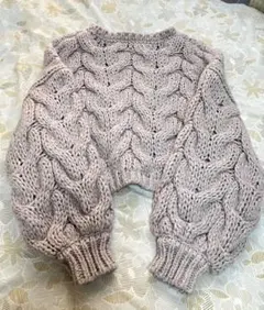 編み長袖ニット 薄いピンク