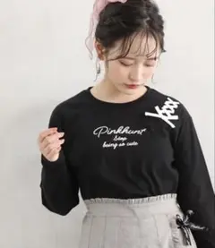 ピンクハント*美品*肩レースアップロンT*長袖*ブラック黒*Ｍ150
