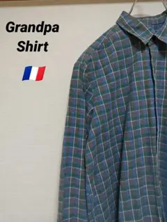 ユーロ ヴィンテージ グランパシャツ チェック ビンテージ 古着 フレンチ