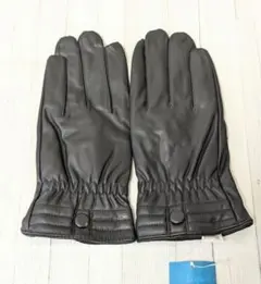 メンズ 手袋 黒 ブラック 裏起毛 暖かい シンプル 　フェイクレザー　ボタン