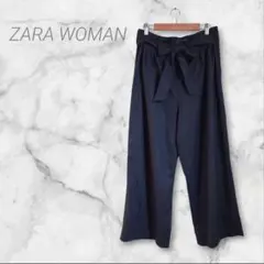 ザラウーマン　ワイドパンツ　EUR L　グレー系　リボン付き　オフィス