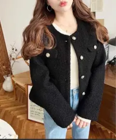 ノーカラーフリースジャケット ブラック