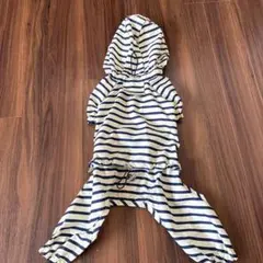 犬用フード付きレインコート ネイビー・ホワイトストライプ