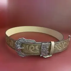 エンボス加工レザーベルト シルバーバックル