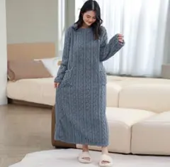 グレー パジャマ ルームウェア ワンピース ゆったりサイズ 大きいサイズ