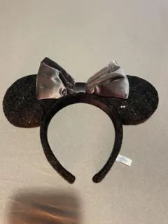 ミニー耳カチューシャ 黒 リボン付き