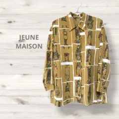 【JEUNE MAISON】総柄長袖シャツ　レトロ　マスタード