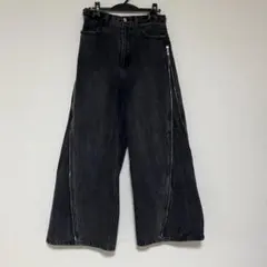 【美品】【GRANCY】ジップデザイン バギーデニム パンツ 黒 M