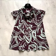 美品♡ポールジィ トゥモローランド カーブラインプリント ボウタイブラウス 36