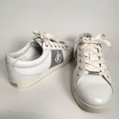 JIMMY CHOO スニーカー レザー 36 デカロゴ ラメ ロゴプレート 白