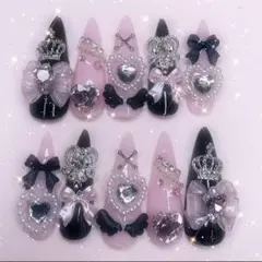 ③ネイルチップ　量産型　地雷　ピンク　ゴテゴテ　黒　姫系　ゆめかわ　ブラック