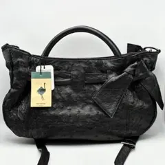 極美品 Struzzo オーストリッチ 2WAY ハンドバッグ 黒 芝翫香