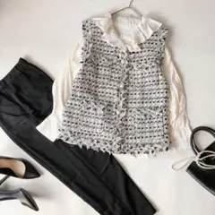 ママスーツ ツイードジレ ブラウス パンツ 3点セット セレモニー フォーマル