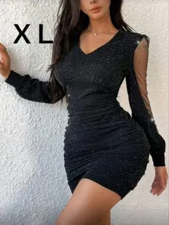 SHEIN　Vネックシースルーミニドレス　黒