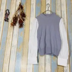 【GU 】ジーユー　シャツニット　長袖トップス 薄紫 リブ編み M