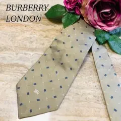 N215 美品 バーバリーロンドン ホースロゴ刺繍 カーキ ネクタイ メンズ