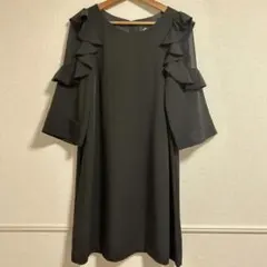 【ジルスチュアート】パーティードレス 肩フリルデザイン シースルー 黒色 M