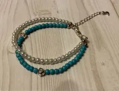 ターコイズとパールの2連ブレスレット〈BST2〉