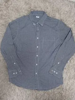 UNIQLO M ブラック/ホワイト チェック柄 長袖シャツ