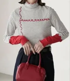 BONLECILL ハイネック 袖配色メローリブインナー/プルオーバー