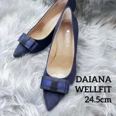未使用級♪ダイアナ24.5cm DIANAWELLFITリボンピンヒールパンプス