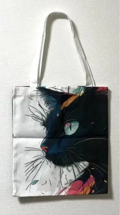 ミステリアス黒猫プリント　トートバッグ　F-4