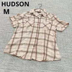 HUDSON ハドソン コットン 麻 半袖 チェック柄 ボタンシャツ 春夏 Mのサムネイル