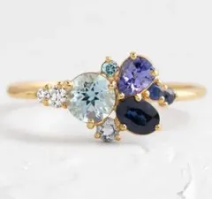 アクアマリン　サファイア　タンザナイト　artificial ゴールドリング