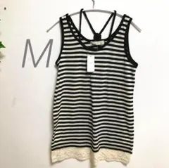 タンクトップ　キャミソール　ボーダー　レディース　M ブラック　黒　白　ホワイト