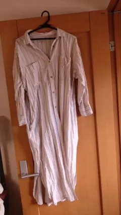 サマンサモス2 SM2 ストライプ　シャツ　ロング　ワンピース　コットンリネン