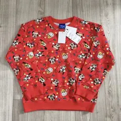 新品　綿100 ミッキーフレンズ　サンタ　クリスマス　総柄裏毛トレーナー　120