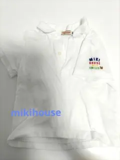 【90cm】ミキハウス ロゴ 半袖 ポロシャツ 白