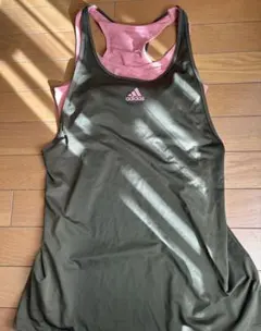 adidas ヨガウェア タンクトップ カーキ+ピンク