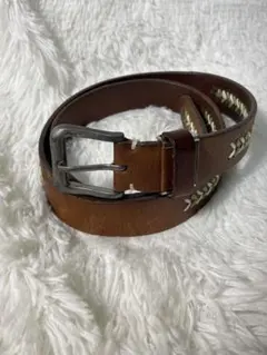 リーバイス 本革 レザーベルト ブラウン 編み込み　ステッチ　ヴィンテージ