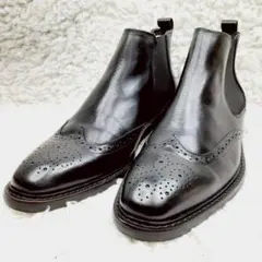 美品25.5㎝◎FABIO RUSCONI サイドゴアブーツ 黒 ウイングチップ