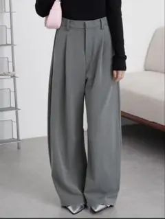 【MONO-MART】モノマートカーブタック ワイドスラックス　ライトグレー